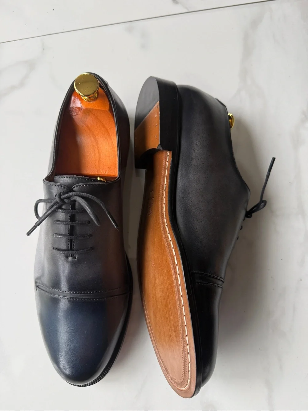 Men's Black Leather Cap-Toe Oxfords - Polished Lace-Up Dress Shoes